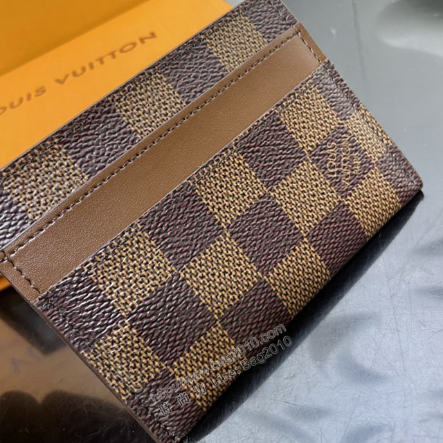 LV專櫃新款錢包 路易威登Damier Ebène塗層帆布卡片夾 LV男款棋盤格名片夾 M62170  ydh4430